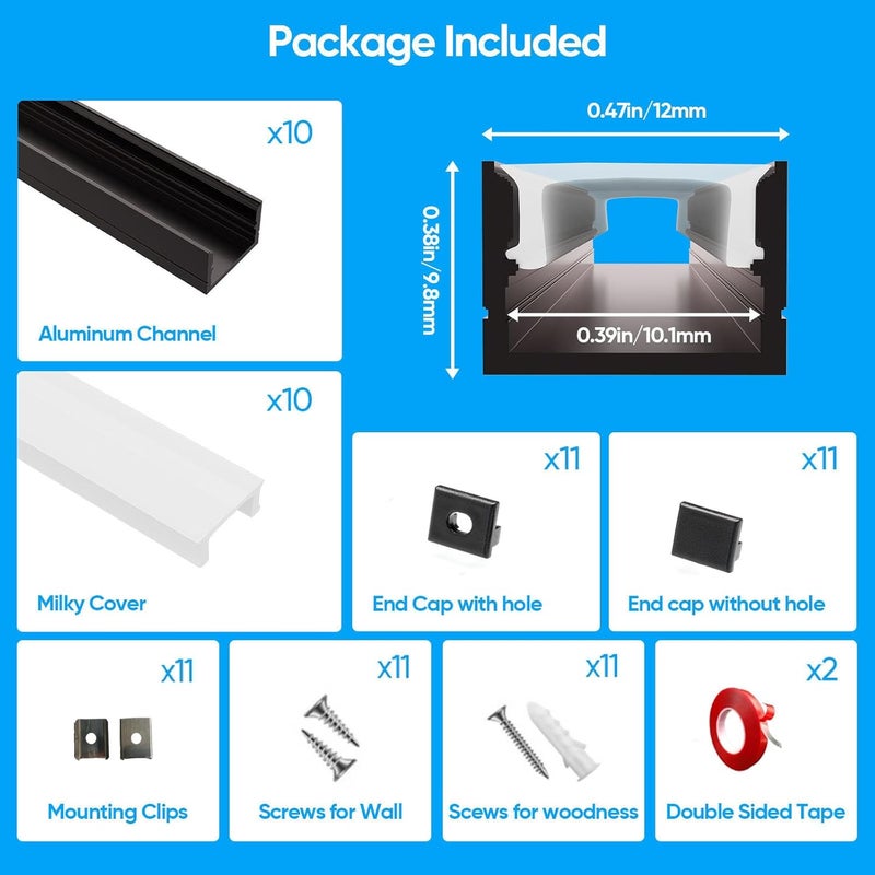 Besseto 10 Pack 1M/3.3Ft LED Aluminum Channel for Wall Panel,Wood Slat Wall Panel LED Strip Light Aluminum Channel Profile for Living Room Bedroom Bathroom Stairs (Black-10Pack 3.3Ft) - Image 3